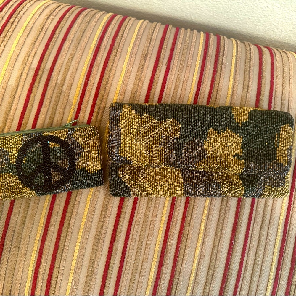 Moyna Camouflage Beaded Clutch and Coin Purse